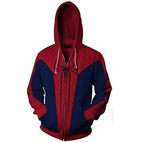 Hojoo Unisex Hombre Mujer 3D Suéter con Capucha Jersey Sudadera Bolsillo Grande Anime Cosplay Spiderman Cremallera M