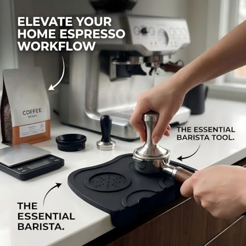 Silicone Espresso Coffee Tamping Mat, Food Grade Coffee Tamper Pad with Drip Hole, Non-Slip Barista Tool for Portafilter, Countertop Protector for Home & Commercial Use (Black) — view 5