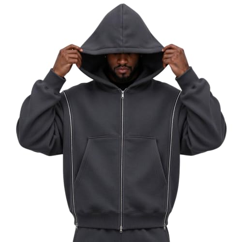 Mens Waffle Zip Up Hoodie Interchangeable Zipups Oversized Y2k Sweatshirt - image 1
