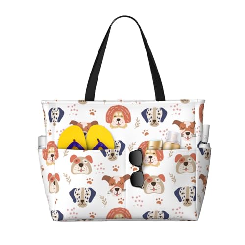 VOSERY Bolsas de playa grandes impermeables a prueba de arena, lindo perro cachorro No.1097 bonitas bolsas de playa para mujer con cremallera
