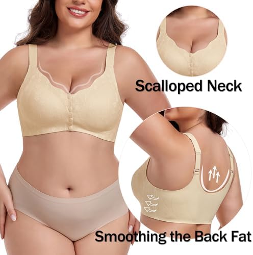 IWOLLENCE Womens Front Snap Closure Daisy Bras Soft Seamless Wireless Lace Bralettes Comfort Full Coverage Bra