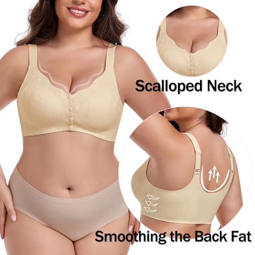 IWOLLENCE Womens Front Snap Closure Daisy Bras Soft Seamless Wireless Lace Bralettes Comfort Full Coverage Bra4