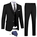 Men Suits Slim Fit Black Business Wedding 3 Piece Tux Groomsmen Prom Blazer Jacket Vest Pants with Tie Men Suit Set S
