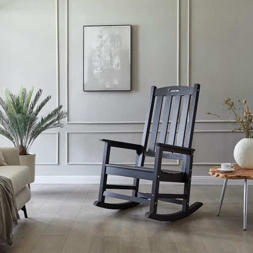 Image of Psilvam Oversized Outdoor Rocking Chair, HDPE Porch Rocker (Black)