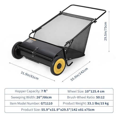 image for GAOMON 26-Inch Push Lawn Sweeper, Grass, Lawn and Leaf Cleanup Collect