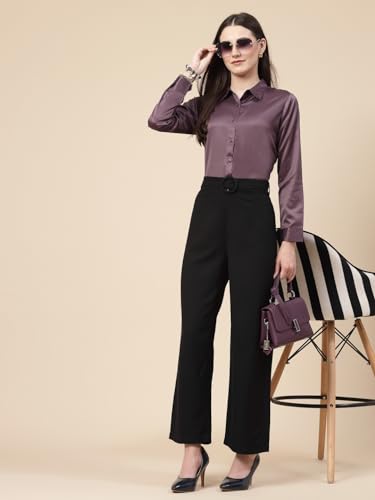 Image of Style Quotient Women Olive Satin Regular Formal Shirt