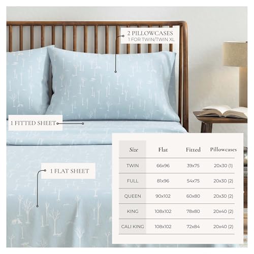 Image of Great Bay Home Flannel Sheets Full Size - 100% Turkish Cotton, Double-Brushed, Lodge-Printed Bed Sheet Set - Ultra-Soft, Cozy, 4-Piece Bedding Set (Birch Trail)