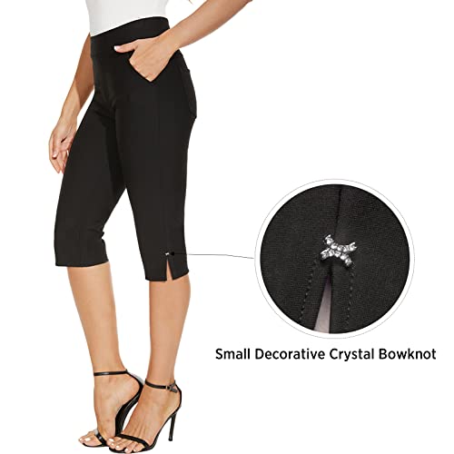 Ginasy Capri Pants For Women Casual Summer Dressy Pull On Stretch High Waisted Crop Work Leggings With Pockets Black #TOP2