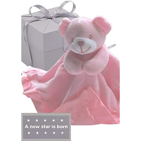 BUSHBABY 'A new star is born' new baby gifts comfort blanket in box | baby girl gift pink for mum | baby comforters| plush teddy security blanket| baby soft toy| newborn baby gifts Cover