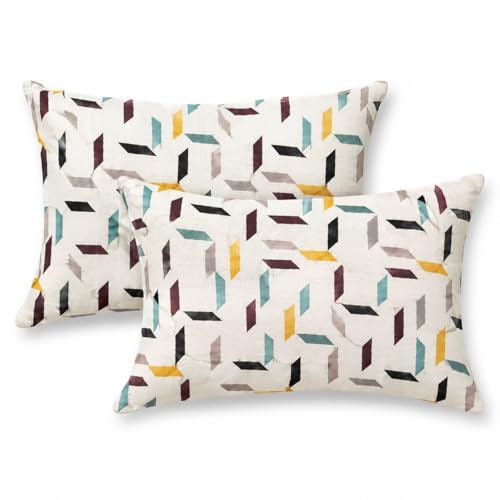Image of Fitted Sheet White Multicolor Abstract Print Fitted Bedsheet | Glace Cotton 140 TC | King Size (72x78 inch) with 2 Pillow Covers (18x28 inch) | Deep Pocket up to 10 Inches - Soft & Comfortable