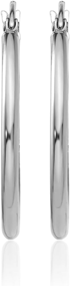 IceCarats 10K Solid White Gold Round Medium Hoop Earrings 22mm 7/8 inch Snap Back, Polished For Her