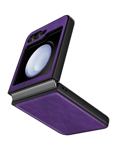 Cresee Case for Samsung Galaxy Z Flip 5 (2023) PU Leather Back & Hard PC Bumper Phone Case for Galaxy Z Flip 5 5G - Purple