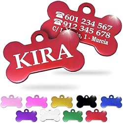 Ibera gifts - Chapa Identificación Personalizada para Perros y Gatos Pequeños a Medianos en Forma de Hueso Placa Identificativa Mascota Grabada Nombre Collar Colgante Medalla (Rojo)