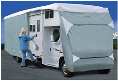 Classic Accessories Over Drive PolyPRO 3 Deluxe Class C RV Cover, Fits 23' - 26' RVs, Model 3, Air Vents, Water-Repellant Top Panel, Durable, Breathable, Resists Tears and Rips, Grey/White