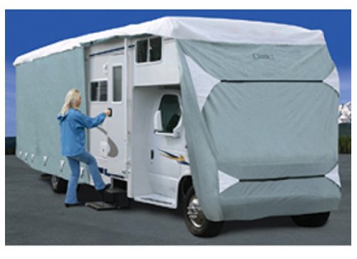 Classic Accessories Over Drive PolyPRO 3 Deluxe Class C RV Cover, Fits 23' - 26' RVs, Model 3, Air Vents, Water-Repellant Top Panel, Durable, Breathable, Resists Tears and Rips, Grey/White
