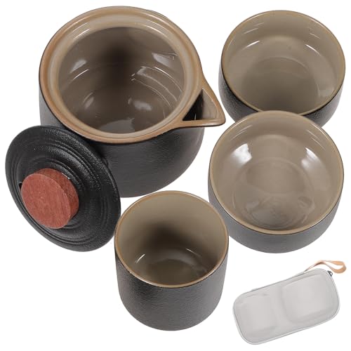Juego de té portátil de cerámica retro elegante con bolsa protectora reforzada 2