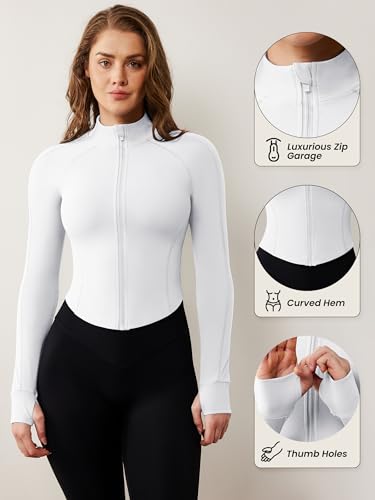 Image of AVGO Women's Workout Jacket Lightweight Zip Up Cropped Yoga Jackets Slim Fit Athletic Tops with Thumb Holes