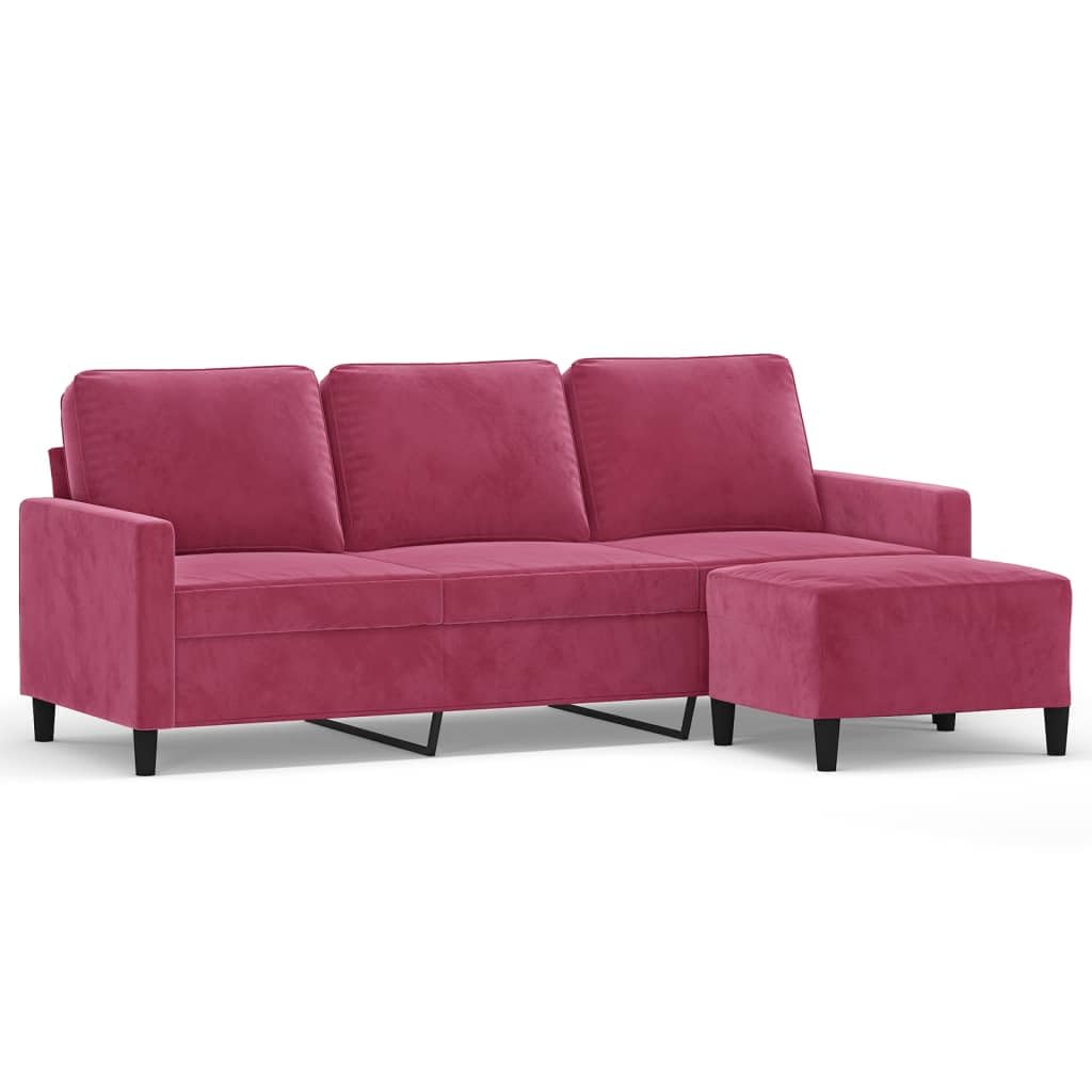 Générique Bordowa aksamitna sofa 3-osobowa 180 cm z podnóżkiem, struktura sklejki i metalu, wyściełane poduszki do wygodnego siedzenia, nowoczesny kompaktowy design