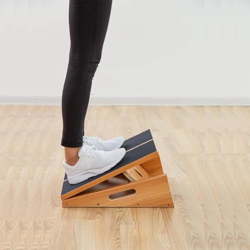 Image of Professional Wooden Slant Board, Adjustable Incline Board and Calf Stretcher, Stretch Board - Extra Side-Handle Design for Portability