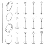 JSTHHTT 17 Pcs Pendientes Mujer Piercing Oreja Pendientes Hipoalergenicos Mujer Dorados Piercing Helix Tragus Cartílago Múltiples Piercings en Espiral para Nariz Pendiente, 6/7/8 mm, Plata
