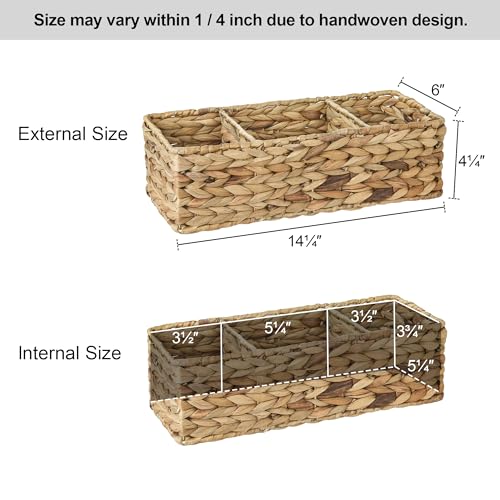 StorageWorks Wicker Basket Tank Topper, Wicker Storage Basket for Shelves, Toilet Paper Basket for Back of Toilet Tank Top, 3-Section Water Hyacinth Storage Baskets, 2-Pack by StorageWorks - Image 7