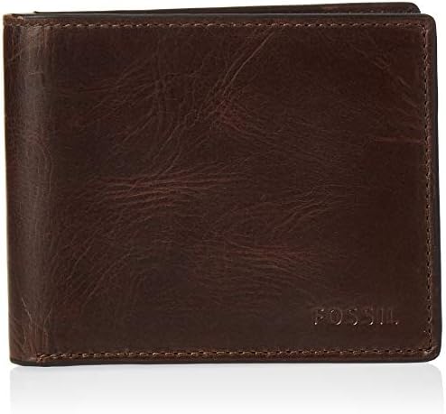 Fossil Men's Derrick Leather RFID-Blocking Bifold with Flip ID Wallet, Dark Brown, (Model: ML3681201)