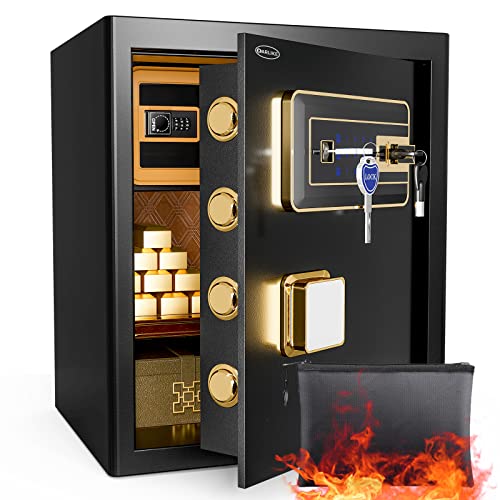 Oarlike 3.0 Cu Ft Fingerprint Security Home Safe Box With Fireproof Document Bag Digital Touch Screen Keypad Interior Cabinet Dual Warning Alarm Large Safe With 3 Safety Lock Key Password And Fingerprint #TOP7