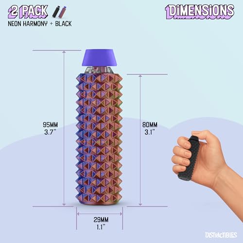 Image of Distractibles Spike Roller Clicker, Tactile Pain Stim Fidget with Clicker Switch, Pain Stimulation Roller with Lanyard (Black + NEON Harmony)