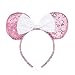 A Miaow Mickey Mouse Sequin Ears Headband Minnie Glitter Hair Clasp Birthday Supply Girls Kids adult (Pink and White)