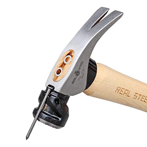 REAL STEEL Martelo de moldura de cabeça magnética nogueira de 623 g com garra Rip 0403