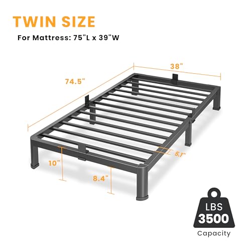 Superay 10 Inch Twin Size Metal Platform Bed Frame with Round Corners, Storage Space Under High Bed Frame-Heavy Duty Steel Slats Support, Noise Free - Easy Assembly - No Box Spring Needed by Superay - Used condition - Image 3