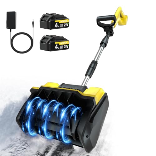 Cordless Snow Shovel 12.5 Electric Snow Blower with 2x4.0Ah Batteries 20V Snow Remover with Adjustable Handle &Directional Chute 6 Snow Intake and 27Ft Throw for Driveway Deck Yard Steps Yellow
