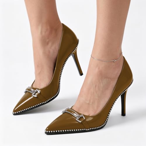Image of Women's High Heel Pumps Stiletto Heel Pumps for Women Pointed Toe Heels Elegant Classic 3.5 Inch Beaded Pumps