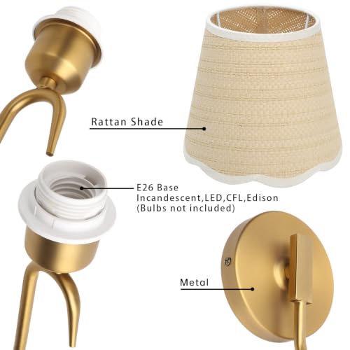 JIMUBEAM Swan Neck Vintage Brass Sconces Wall Decor Set of 2 Rattan Shade by JIMUBEAM - Image 7