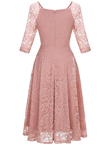 image for Dressystar Long-Sleeve A-Line Lace Bridesmaid Dress Midi for Wedding F