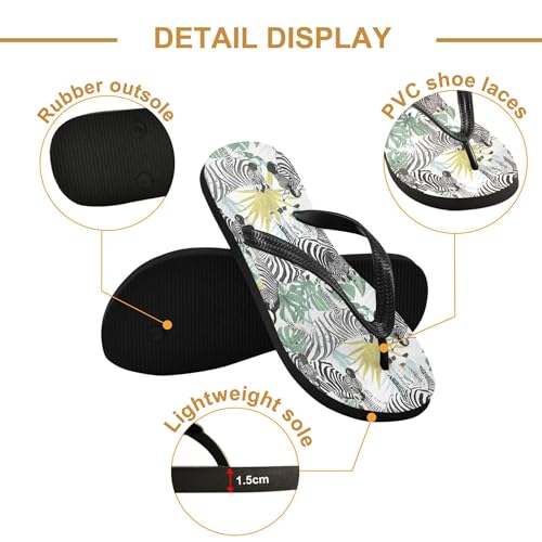 Burbuja Zebras Tropical Leaves Flip Flops for Women Men, Soft Thong Sandals Rubber Slippers for Pool Beach Essentials3