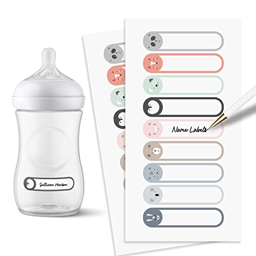 Image of ThreeKin Waterproof Labels for Bottles & Containers - 72 Custom Stickers | All-Purpose & Personalizable | Dishwasher, Freezer & Microwave Safe | BPA-Free | USA-Owned (Animals)