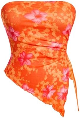 Milumia Women's Floral Print Strapless Tube Top Ruched Drawstring...