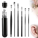 6 Pcs Ear Wax Removal Tool Set with Storage Tube, 2025 New Earwax Cleaner Tool Kit, Metal Ear Cleaner with Ear Picker Scooper Scraper for Adult Kid (Black)