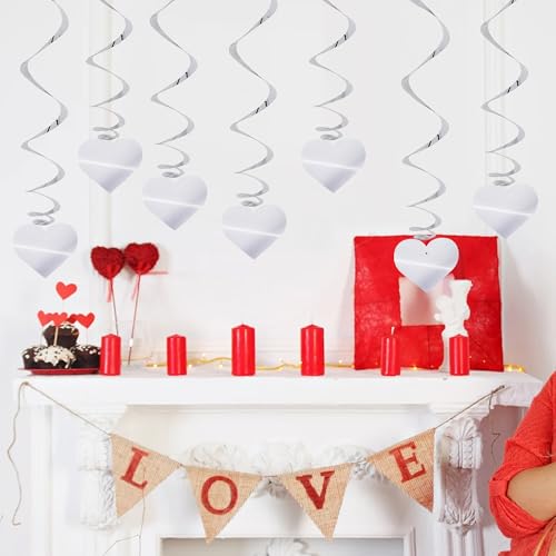Image of BEISHIDA Happy Valentine's Day Hanging Swirls Valentine's Decorations Silver Heart Hanging Ornament Wedding Anniversary Engagement Proposal Party Supplies Romantic Party Decorations Pack of 15