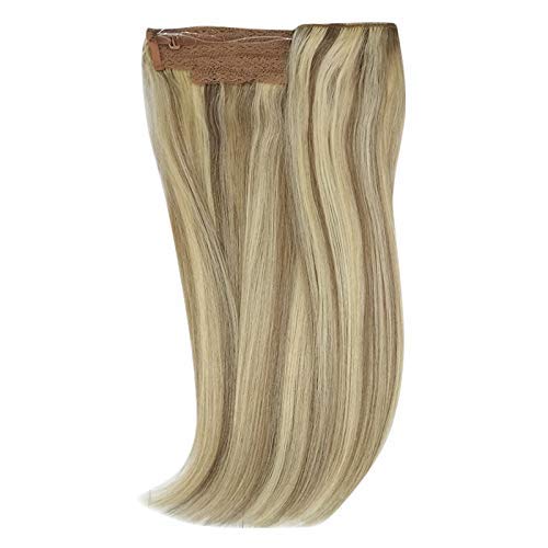 12" Halo Hair Extensions Invisible Wire Remy Quality Human Hair Easy Wear Halo Flip on Extensions (18" 75g, P8/613)