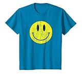 Camisa clásica Sonriente desgastada 80 ácido casa Icono Emoticono Camiseta, Niños, Zafiro, 12 años
