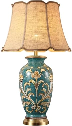 Lámpara de mesa de porcelana, grande de cerámica verde con diseño floral chino, estilo antiguo vintage para sala de estar, dormitorio o escritorio