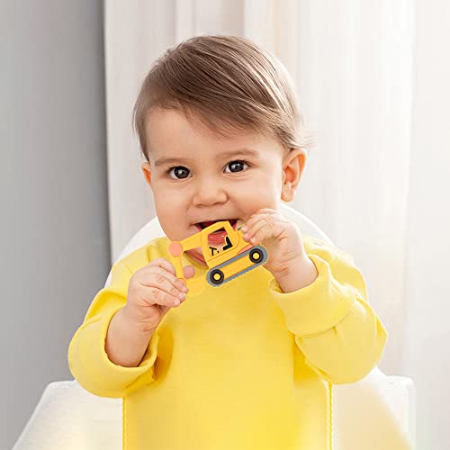 Image of Car Series Baby Teething Toys,Food Grade Silicone Chew Teether for 3 Months+ Infant Boy and Girl,Toddler Sensory Chewing Teether,BPA Free. (Excavator, Orange-Yellow)