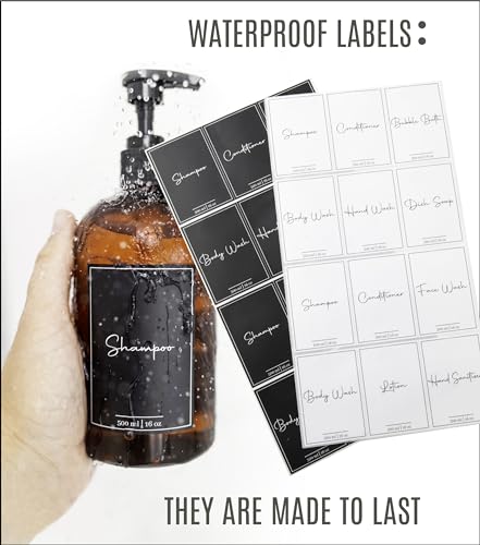 Image of Alora 5-in-1 Apothecary Bottles for Home & Commercial Use - 16oz Elegant 8.5x3in Refillable Amber Shampoo Storage, Handwash, Massage Oils - Includes 24 Waterproof Labels, Bonus 2CC Pump & Funnel