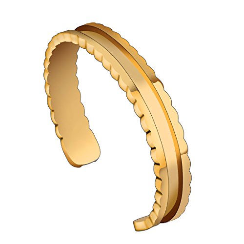 ZUOBAO Womens Girls Hair Tie Bracelets Stainless Steel Sawtooth Edge Cuff Bangle (Gold)