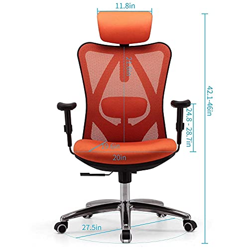 Image of SIHOO Ergonomic Desk Chair, Computer Chair with Breathable Mesh Design Adjustable Headrest and Lumbar Support High Back Chair(Orange)
