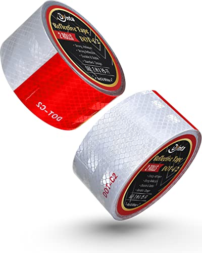Reflective Tape Safety Reflector Dot-C2 2Inch X 30Ft Waterproof Adhesive Conspicuity Red And White Tape For Trailer, Trucks, Cars,Yachting,Outdoor 2 Rolls (2Inch X 15Ft) #TOP3