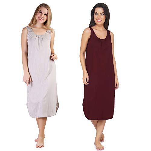 Image of BLAZON Women's Cotton Hosiery Solid Maxi Nighty Slip (Pack of 2) Available Sizes: S, M, L, XL, 2XL, 3XL, 4XL, 5XL