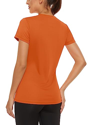 Magcomsen Swim Shirts For Women Short Sleeve Rash Guard Tops Orange Shirts Moisture Wicking Shirts Running Shirts For Women Dry Fit,S #TOP22